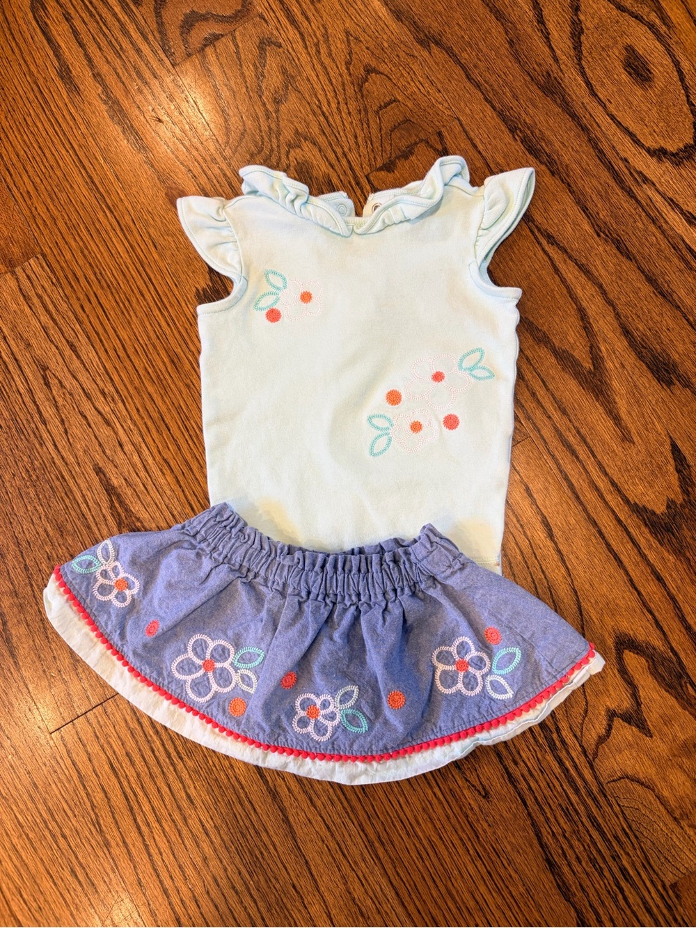 Girls 6-12 Two-Piece Floral Tank & Skirt Set - Light Blue & aqua